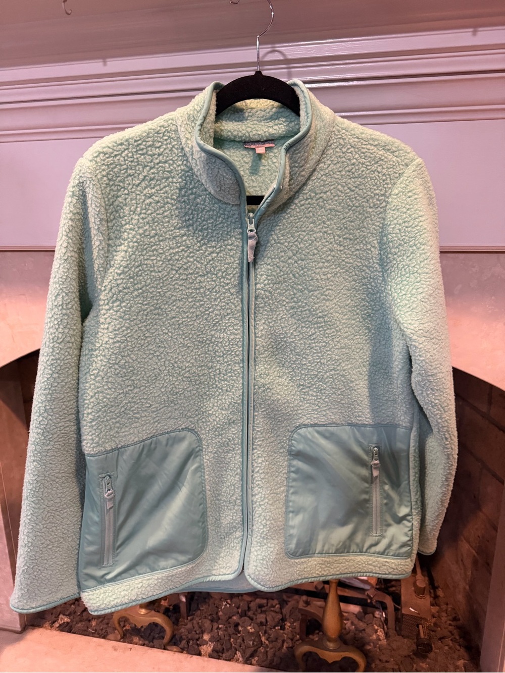 T by Talbots Light Blue Sherpa Zip Puffer Jacket size medium